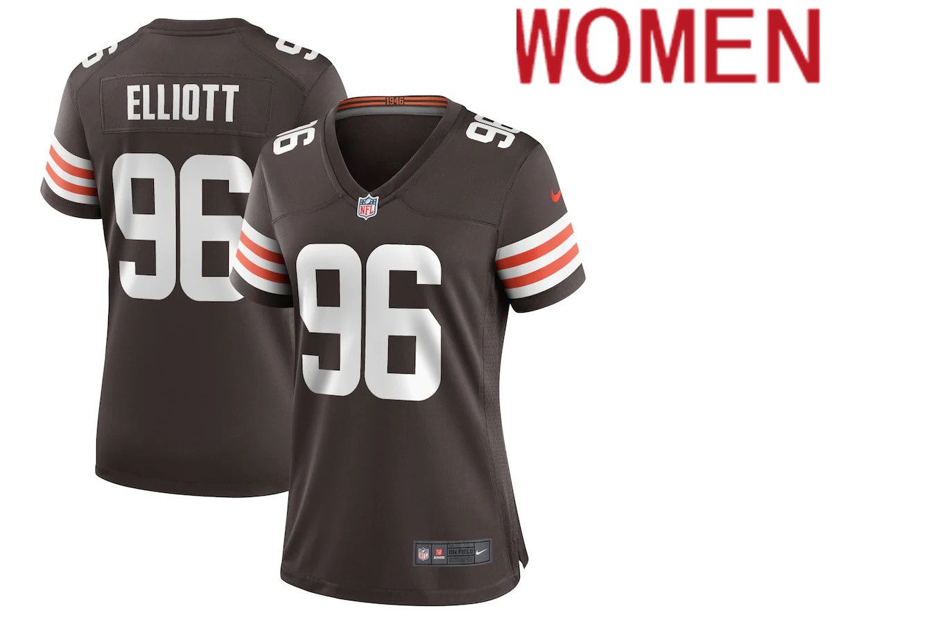 Women Cleveland Browns #96 Jordan Elliott Nike Brown Game NFL Jersey->women nfl jersey->Women Jersey